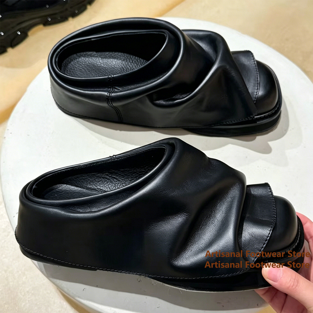 Ruched Soft Leather Slide Mule - огляд і ціна Flip Flop Leather Men